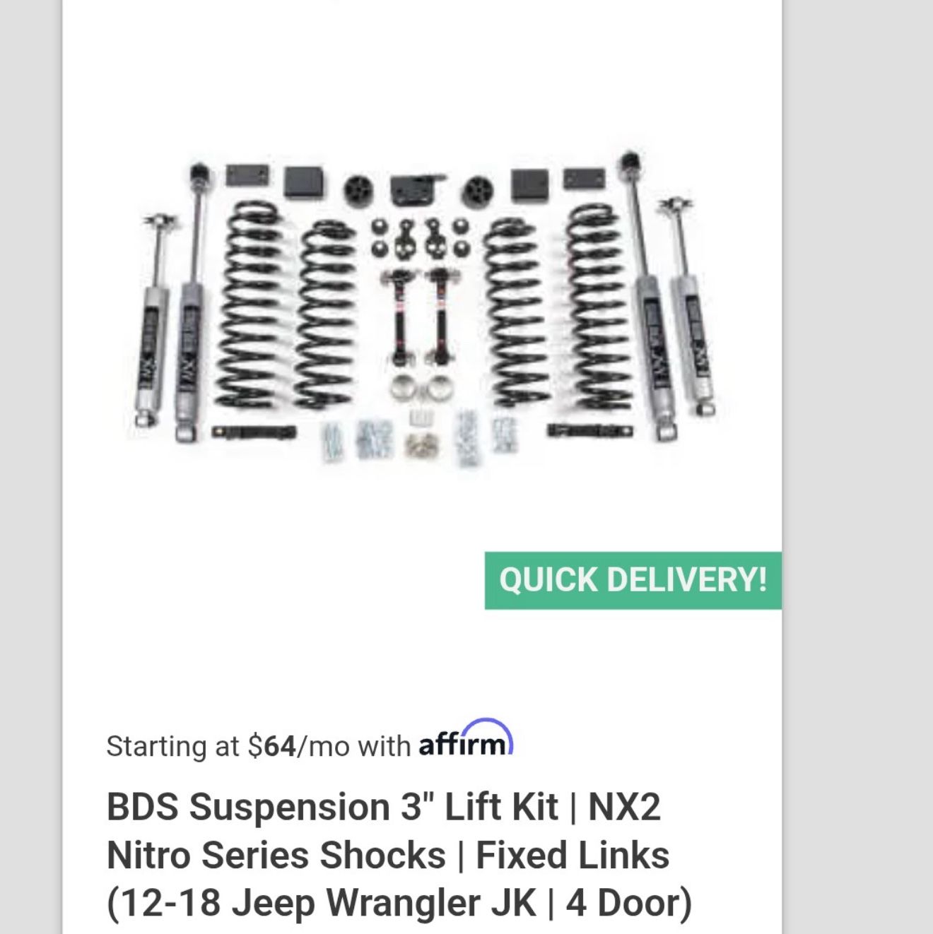 Brand new 12-18 jeep wrangler 3” bds lift kit