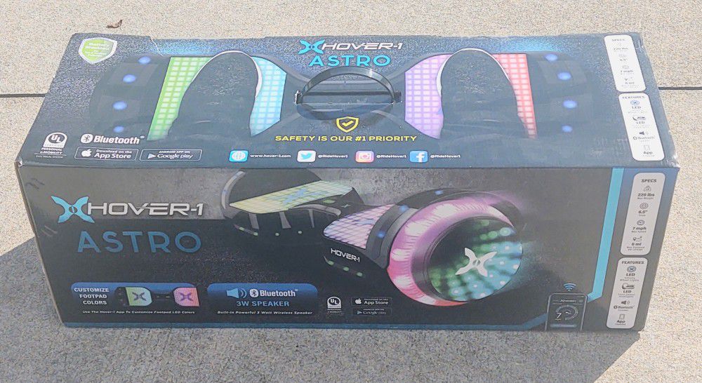 Hover-1 ASTRO Hoverboard LED Lights, Bluetooth Speaker 220 lb max weight