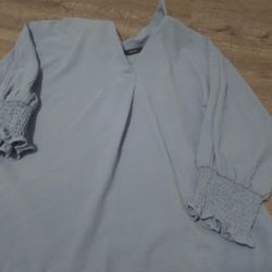 Blue Shirt With Ruffled Sleeves