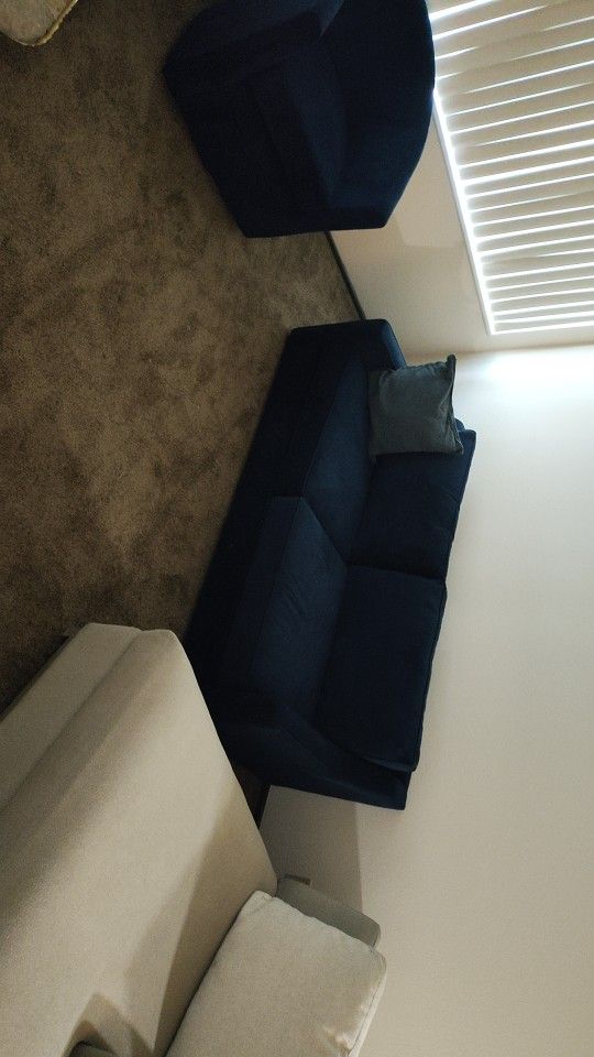 High-End Blue Fabric Love Seat 