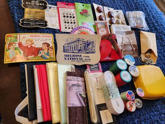 Vintage Sewing Lot Bundle Buttons Thread Needles Advertisement Craft
