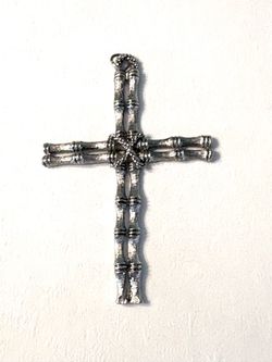 Vintage Silver Tone Bamboo Cross Pendant Necklace