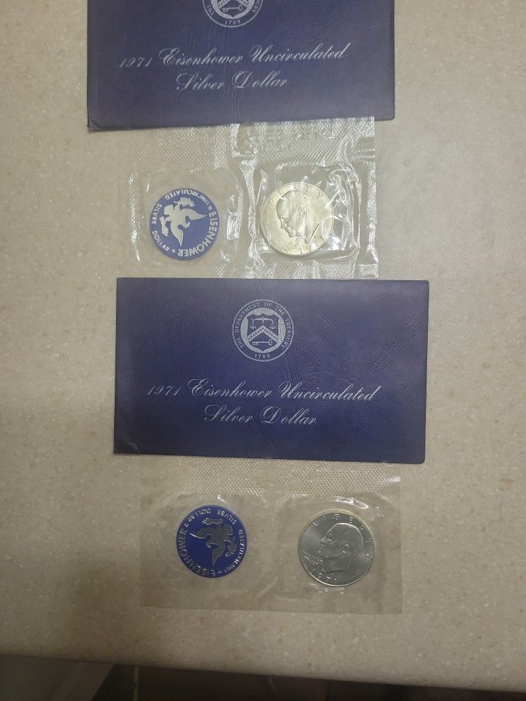 1971 Eisenhower Uncirculated Silver Dollar.  Sealed.  $25 Each 