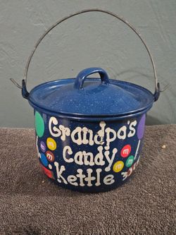 Grandpa's Candy Kettle Hand Painted Enamelware Pot