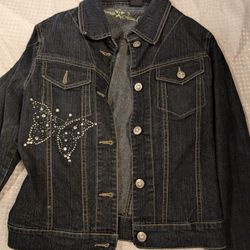 Vintage Y2K Rhinestone Butterfly Denim Jacket 