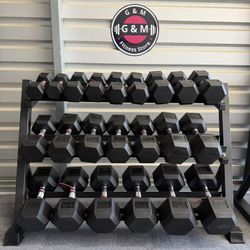 New pair of 10,15,20,25,30,35,40,45, 50,60,70lb rubber dumbbells with rack. New in box 📦 $980