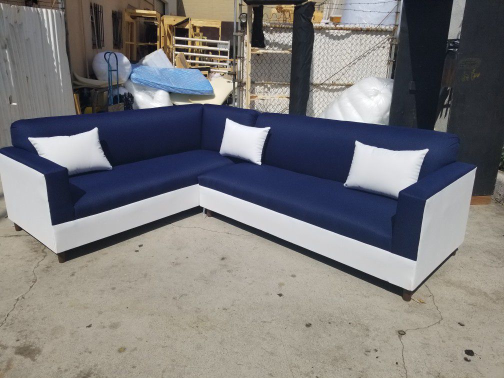 NEW 7X9FT DOMINO NAVY FABRIC COMBO SECTIONAL COUCHES