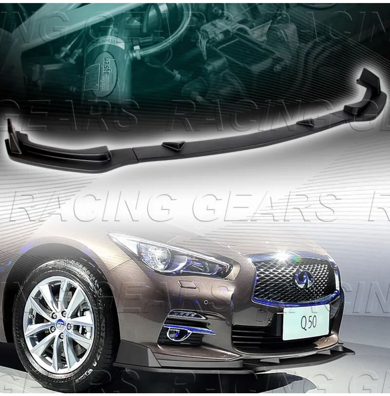 For 2014-2017 Infiniti Q50 Premium Matt Black Front Bumper Splitter Spoiler Lip -(2-PU-666