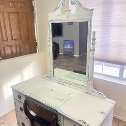 Antique Vanity, Mirror and Chair