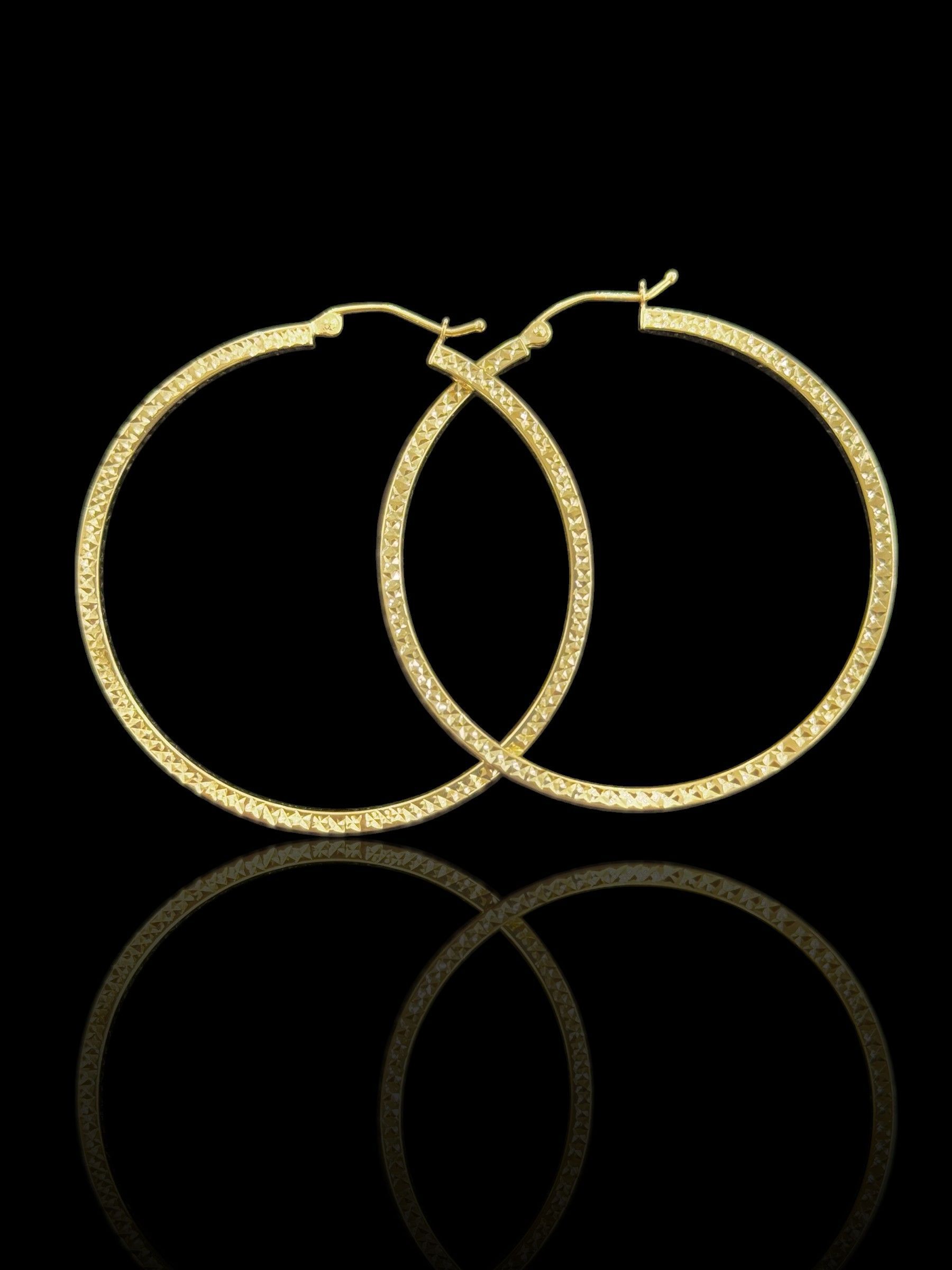14K Hoop Earrings Diamond Cut