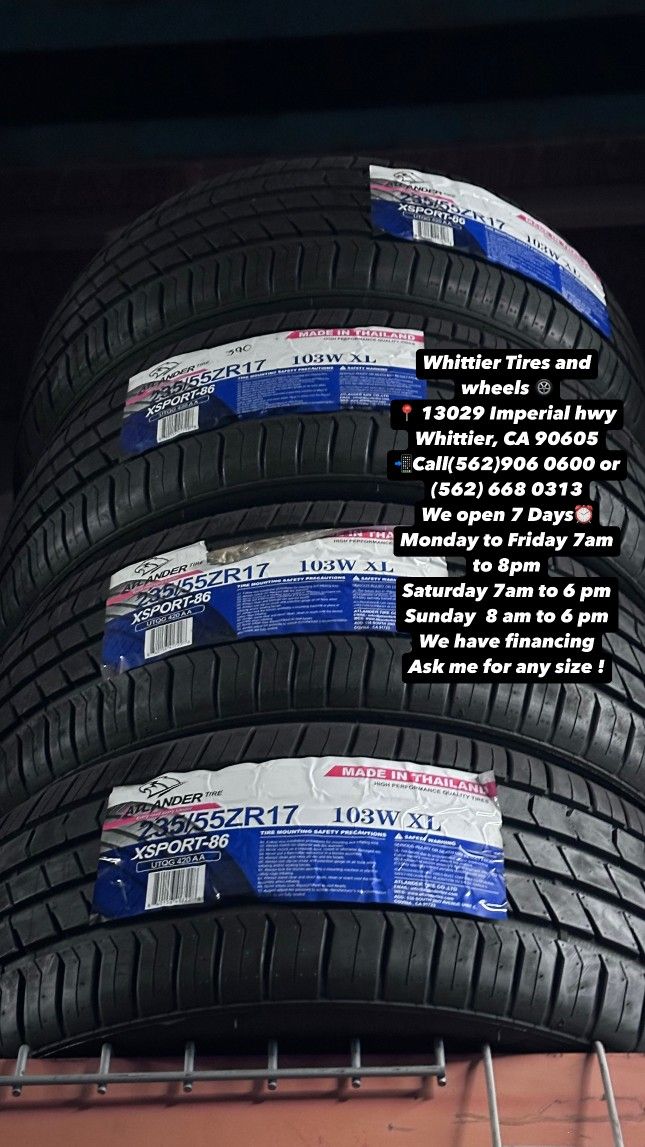 SET OF NEW TIRES 235/55R17 ATLANDER , INCLUDING MOUNTING AND BALANCING. ASK ME FOR ANY SIZE OR BRAND