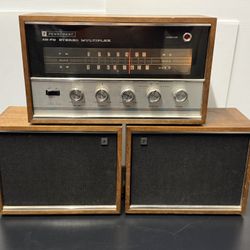 Vintage Penncrest 5905 AM/FM Stereo Receiver w/ Speakers Wood Cabinet Tested