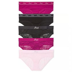 PINK 5- PACK COTTON LOGO HIPHUGGER PANTIES