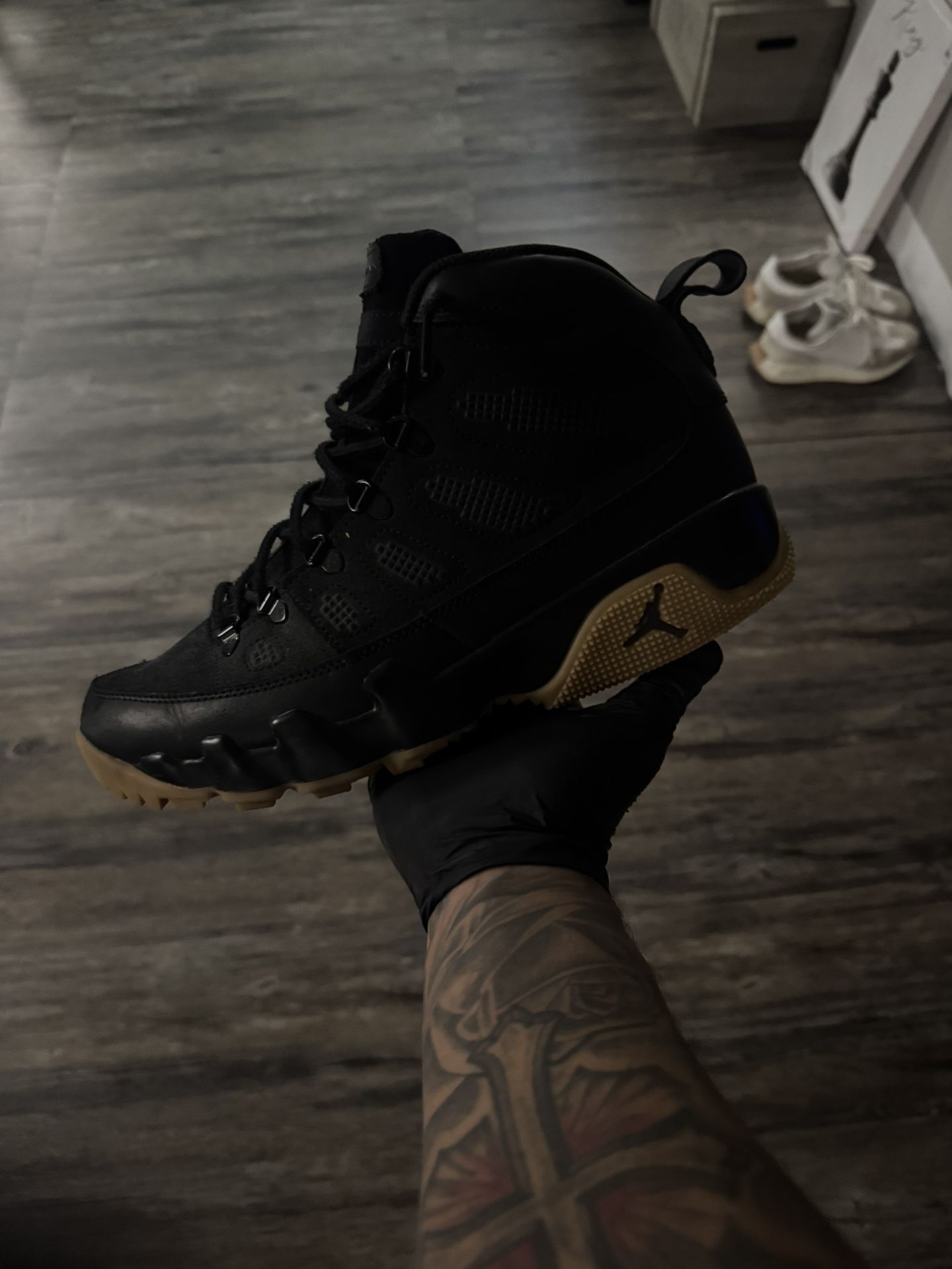 Black and brown Jordan 9 boot sneaker