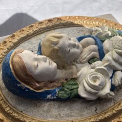 Mary And Baby Jesus Wall Hanging In Concrete. 