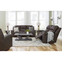 Reclining Sofa and Loveseat  Brown 2pc Set