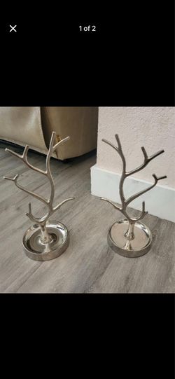 Silver Deer Antler Jewelry Holder Stands – Set of 2