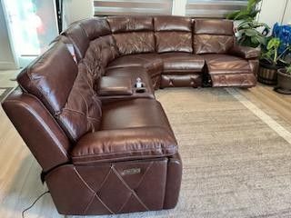 New Top Grain Real Leather 6 Pc Sectional Sofa With Three Power Recliners And Three Power Headrests