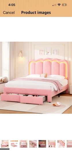 New in the box, queen, size LED bedframe with two storage drawers