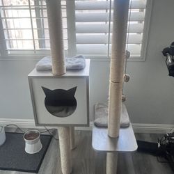Wooden Modern Cat Tree Condo Multi-Level Tower Scratching Post Cat Activity