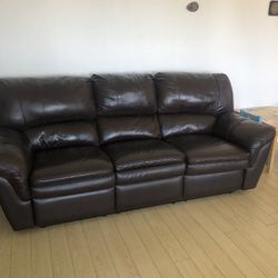 Large Dark Brown Leather Recliner Couch 
