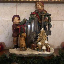 Christmas Decor Piece Boy Girl On Staircase