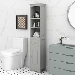 Bellemave Tall Bathroom Storage Cabinet, Freestanding Storage Cabinets with Drawer & Adjustable Shelf, Narrow Tall Cupboard for Bath Room, Living Room