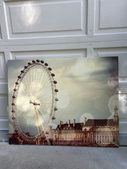 Ferris Wheel Canvas Art Print by E. Navas Vintage London City Skyline