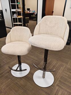Ezra Pearl/Gunmetal Fabric Gas Lift Adjustable Swivel Counter Stool with Ergonomic Backrest for Kitchen