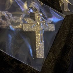 925 Silver Tinkerbell Cross Iced Out