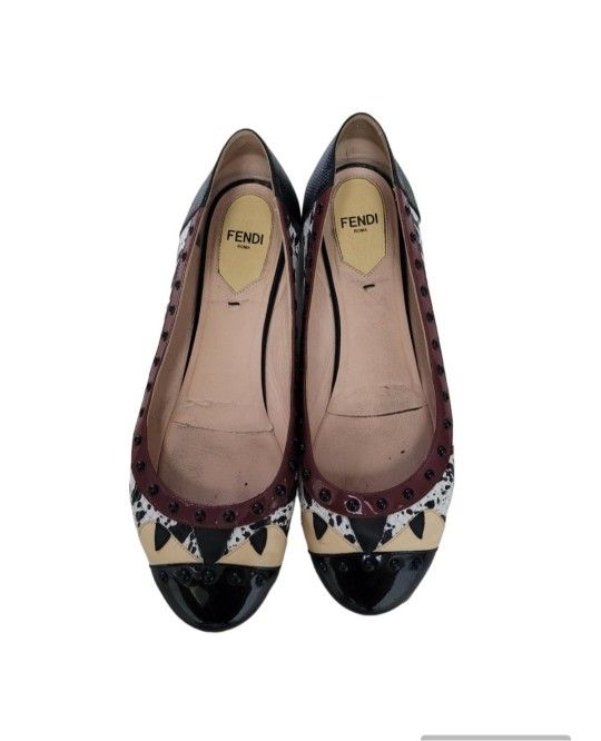 Fendi Bug Eye Splatter-Print Snake-Print Ballet Flats