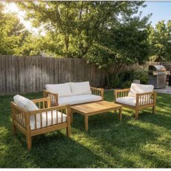 4-Piece Outdoor Solid Wood Patio Conversation Set
