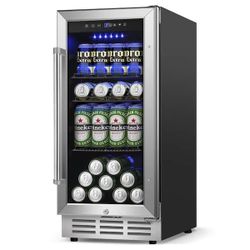 14.96 in. Single Zone 130-Cans Beverage Cooler Fridge in Stainless Steel with LCD Touch Control Panel, Frost-free