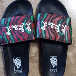 Vans And A Tribe Called Quest Hip Hop Music Band Atcq Collab Size 10 Men's Slip-on Slides Sandals Shoes Rare