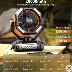 Camping fan, light and power bank