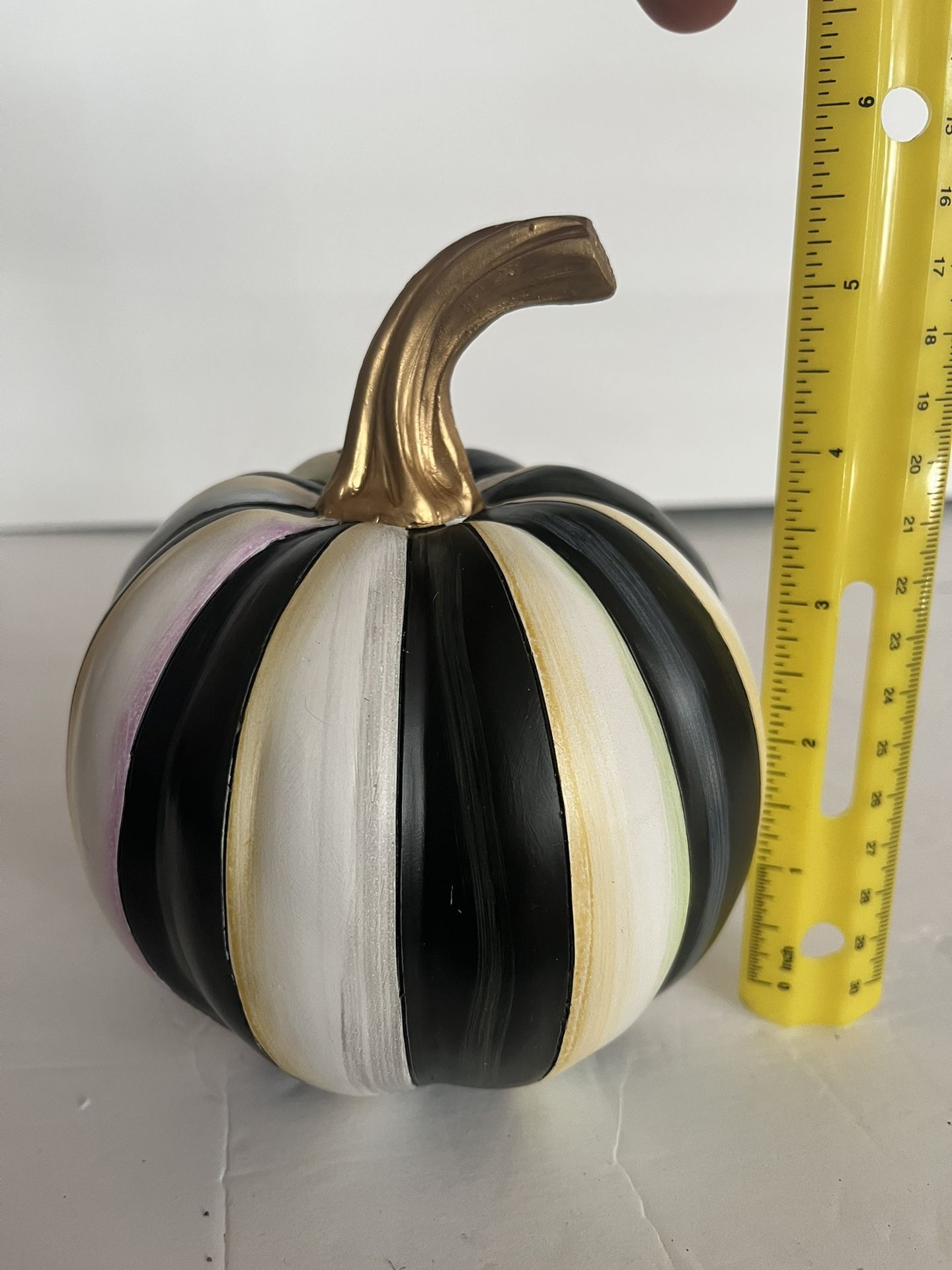 MacKenzie-Childs Courtly Stripe Black-and-White Mini Decorative Pumpkin for Fall Decor, Autumn Decorations for Home