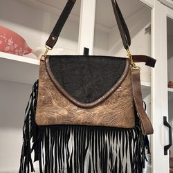 Genuine Leather And Cowhide Purse with fringe