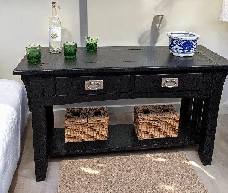 Solid Wood Sideboard/TV Stand Black,2 Drawers, Shelf