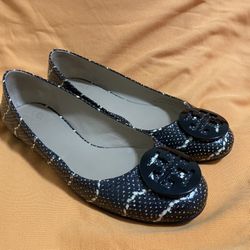 Tory Burch Reva Mojave Python Snake EmbossedLeather Ballet Flats