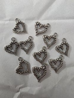 Silver Heart Charms Lot of 10