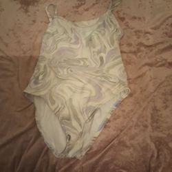 Blue and green swirl bathing suit