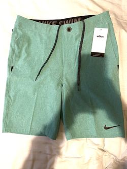 Nike Swim Shorts Green 4-Way Stretch Packable Drawstring NESSC516 Men's Size 30