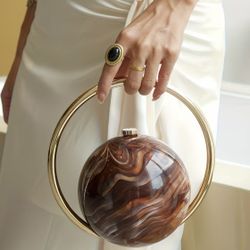 Women's Luxury Handbag with Globe/Shphere Design - Elegant Irregular Shape Banquet Clutch, Fluid Curve Lines for Weddings, Proms, Parties & Daily Wear