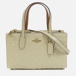 COACH GHW Nina Small Tote 2way Shoulder Bag Patent Leather Beige