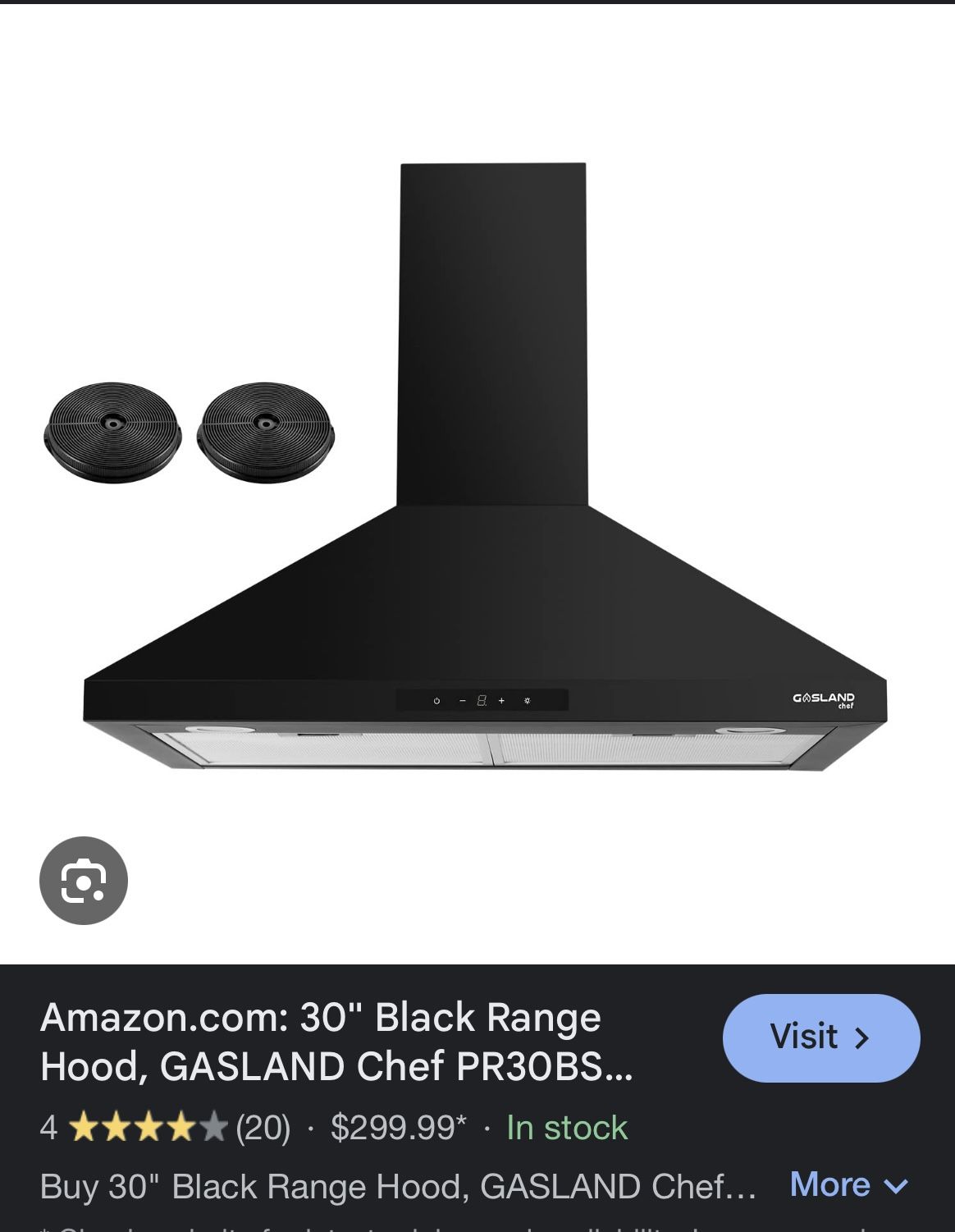 30" Black Range Hood, GASLAND Chef PROBS Anti-fingerprint Black Wall Mount Range