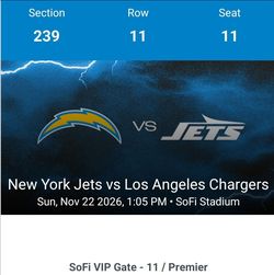 2 Premier Sec. 239 Jets Vs Chargers Tix