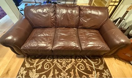Burgundy Genuine Leather Sofa – Extremely Comfortable
