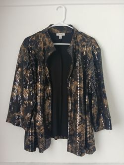 Dressbarn Open Front Metallic Print Jacket