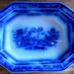 Antique Octagonal Flow Blue Vegetable Dish by John Wood,