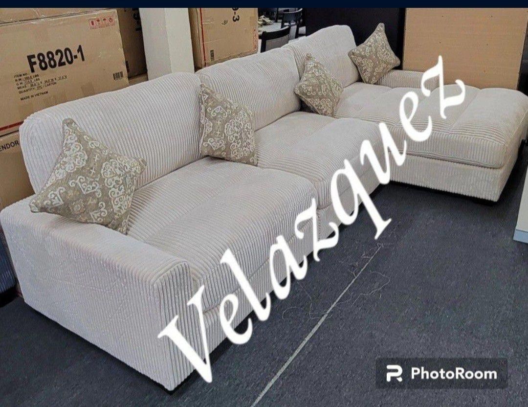 ✅️✅️Mothers day special (3 pc beige wide welt cordury fabric modular sectional sofa✅️